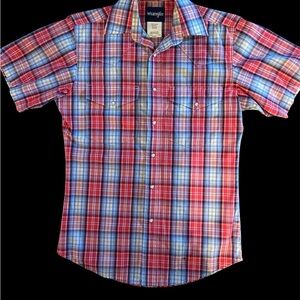 Wrangler Men's Red Plaid Shirt-EUC